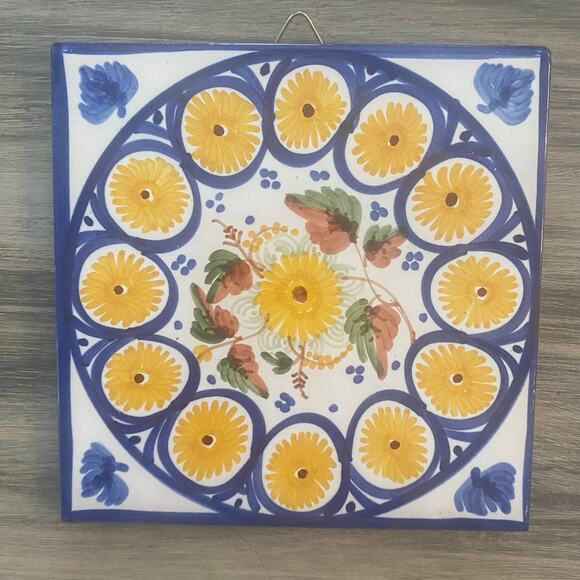 Vintage Collector Ceramic Tile Trivet 6 x 6 Seville Spain Terra Cotta Floral - Picture 1 of 5